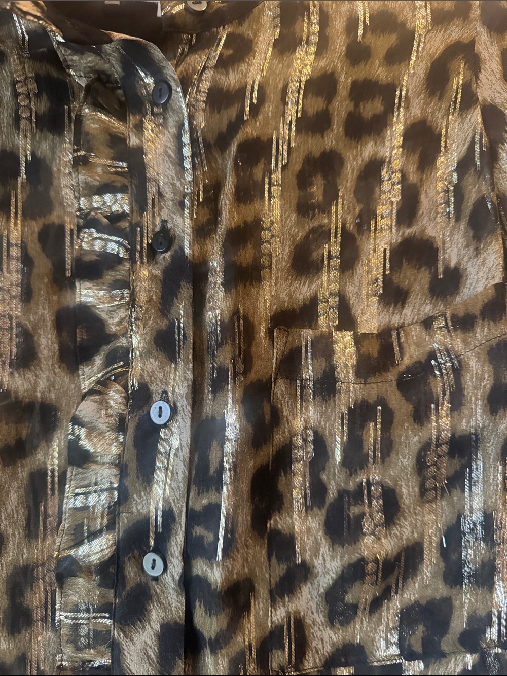 ba&sh Metallic Leopard Ruffle-Front Blouse - Gold & Black - Picture 7 of 7